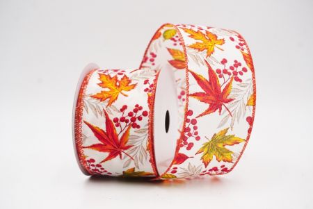 Cream Maple Leaves Fall Wired Ribbon_KF9901GC-2-220