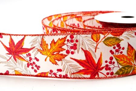 Cream Maple Leaves Fall Wired Ribbon_KF9901GC-2-220