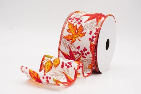 Cream Maple Leaves Fall Wired Ribbon_KF9901GC-2-220
