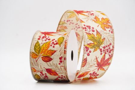 Light Brown Maple Leaves Fall Wired Ribbon_KF9902GC-13-183