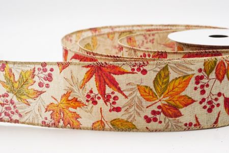 Light Brown Maple Leaves Fall Wired Ribbon_KF9902GC-13-183