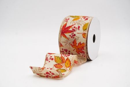 Light Brown Maple Leaves Fall Wired Ribbon_KF9902GC-13-183