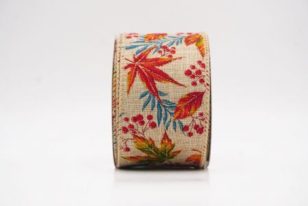 Light Brown Fall Floral Maple Wired Ribbon_KF9903GC-13-183