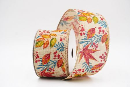 Light Brown Fall Floral Maple Wired Ribbon_KF9903GC-13-183