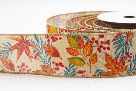 Light Brown Fall Floral Maple Wired Ribbon_KF9903GC-13-183
