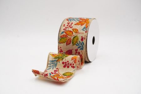 Light Brown Fall Floral Maple Wired Ribbon_KF9903GC-13-183