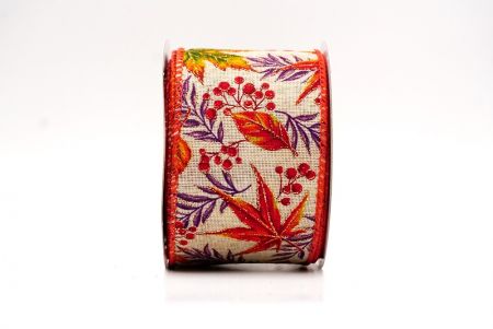 Beige Fall Floral Maple Wired Ribbon_KF9903GC-14-220