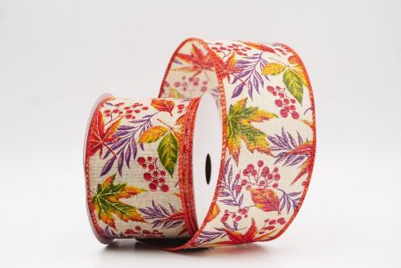 Beige Fall Floral Maple Wired Ribbon_KF9903GC-14-220