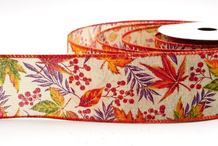 Beige Fall Floral Maple Wired Ribbon_KF9903GC-14-220