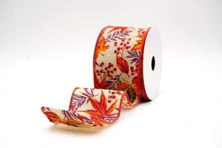 Beige Fall Floral Maple Wired Ribbon_KF9903GC-14-220