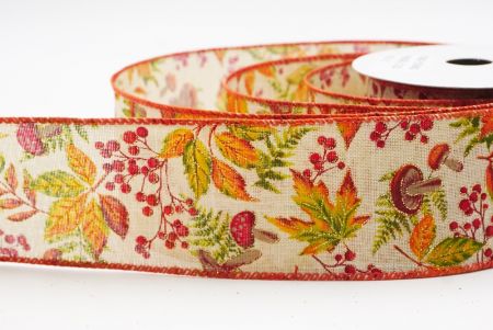 Light Brown Autumn Leaves Wired Ribbon_KF9904GC-13-220