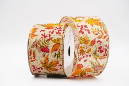 Beige Autumn Leaves Wired Ribbon_KF9904GC-14-183