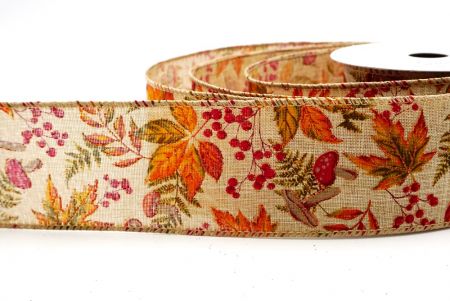 Beige Autumn Leaves Wired Ribbon_KF9904GC-14-183