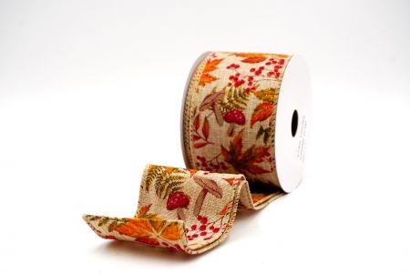Beige Autumn Leaves Wired Ribbon_KF9904GC-14-183