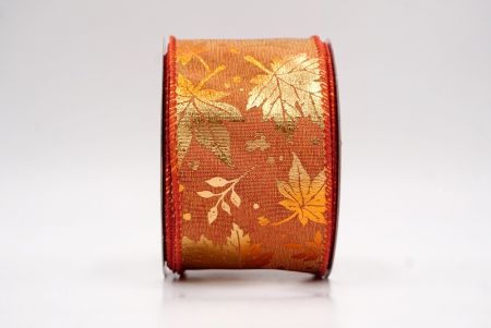 شريط سلكي من قماش برتقالي بأوراق القيقب الذهبية_KF9908GC-54-220