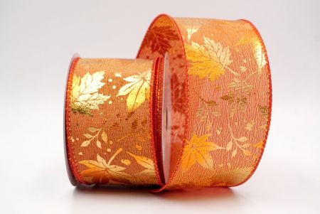 شريط سلكي من قماش برتقالي بأوراق القيقب الذهبية_KF9908GC-54-220