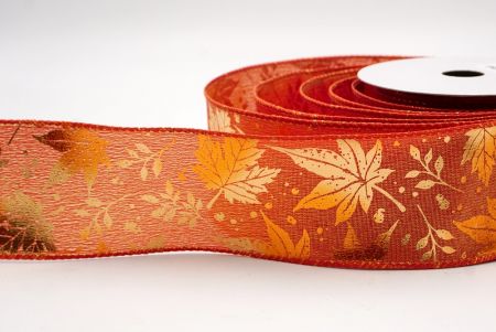 شريط سلكي من قماش برتقالي بأوراق القيقب الذهبية_KF9908GC-54-220