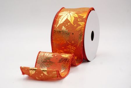 شريط سلكي من قماش برتقالي بأوراق القيقب الذهبية_KF9908GC-54-220