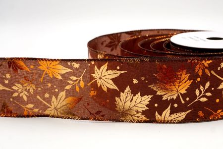 شريط سلكي بني بأوراق القيقب الذهبية_KF9908GC-58-58