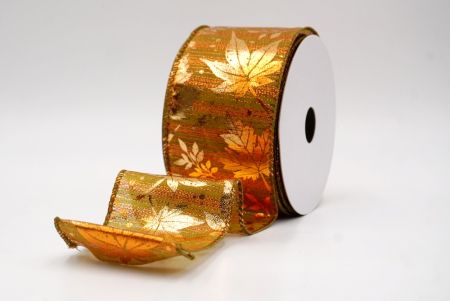 شريط سلكي شفاف زيتوني بأوراق القيقب الذهبية_KF9909GC-3-185