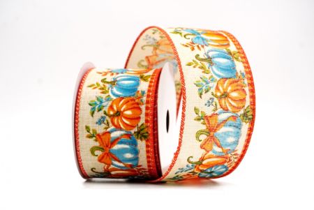 Light Brown Plaid Edge Pumpkin Harvest Fall Wired Ribbon_KF9911GC-13-220