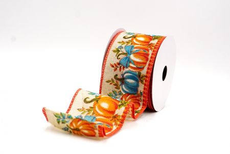 Light Brown Plaid Edge Pumpkin Harvest Fall Wired Ribbon_KF9911GC-13-220