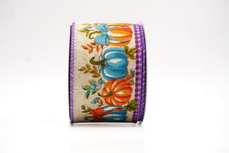 Light Brown - Purple Plaid Edge Pumpkin Harvest Fall Wired Ribbon_KF9911GC-13P-34