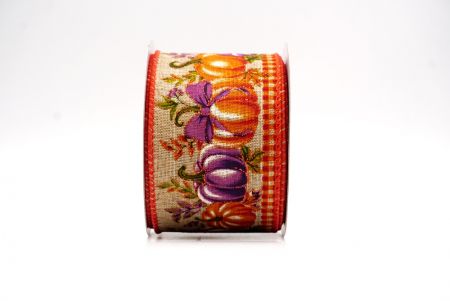 Beige Plaid Edge Pumpkin Harvest Fall Wired Ribbon_KF9911GC-14-220