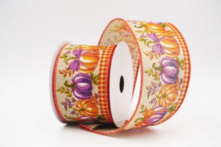 Beige Plaid Edge Pumpkin Harvest Fall Wired Ribbon_KF9911GC-14-220