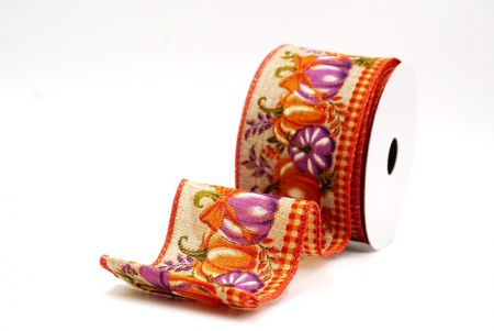 Beige Plaid Edge Pumpkin Harvest Fall Wired Ribbon_KF9911GC-14-220