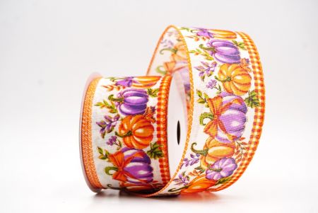 Cream Plaid Edge Pumpkin Harvest Fall Wired Ribbon_KF9911GC-2-41