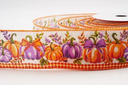 Cream Plaid Edge Pumpkin Harvest Fall Wired Ribbon_KF9911GC-2-41