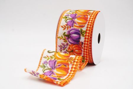 Cream Plaid Edge Pumpkin Harvest Fall Wired Ribbon_KF9911GC-2-41