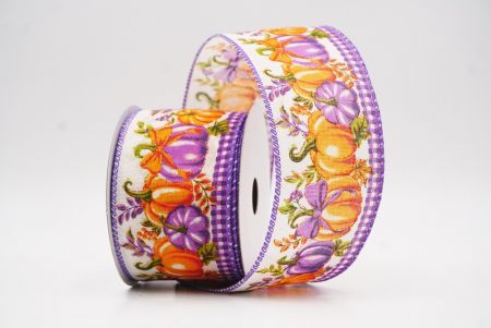 Purple Plaid Edge Pumpkin Harvest Fall Wired Ribbon_KF9911GC-2P-34