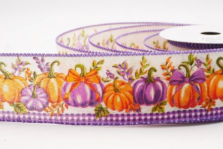 Purple Plaid Edge Pumpkin Harvest Fall Wired Ribbon_KF9911GC-2P-34