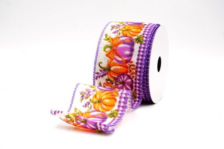 Purple Plaid Edge Pumpkin Harvest Fall Wired Ribbon_KF9911GC-2P-34
