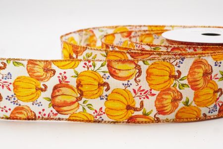 Cream Pumpkin Harvest Wired Ribbon_KF9912GZ-2