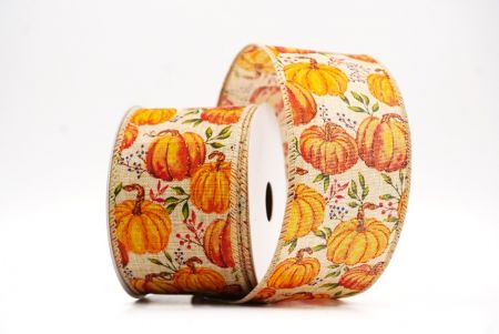 Beige Pumpkin Harvest Wired Ribbon_KF9913GC-14-183