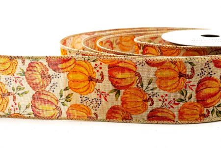 Beige Pumpkin Harvest Wired Ribbon_KF9913GC-14-183