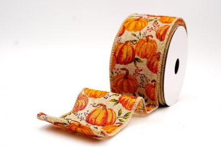 Beige Pumpkin Harvest Wired Ribbon_KF9913GC-14-183