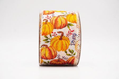 Cream White Pumpkin Harvest Wired Ribbon_KF9913GC-2-2