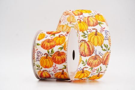 Cream White Pumpkin Harvest Wired Ribbon_KF9913GC-2-2