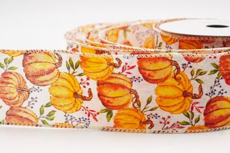 Cream White Pumpkin Harvest Wired Ribbon_KF9913GC-2-2