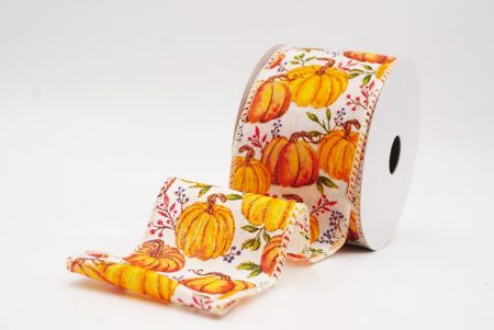 Cream White Pumpkin Harvest Wired Ribbon_KF9913GC-2-2
