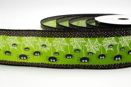 हल्का हरा_हैलोवीन मकड़ी और पोल्का डॉट एज वायर्ड रिबन_KF9917GC-15-53