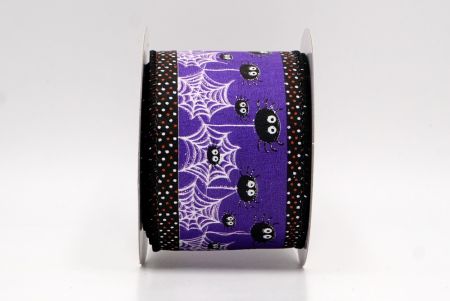 बैंगनी_हैलोवीन मकड़ी और पोल्का डॉट एज वायर्ड रिबन_KF9917GC-34-53