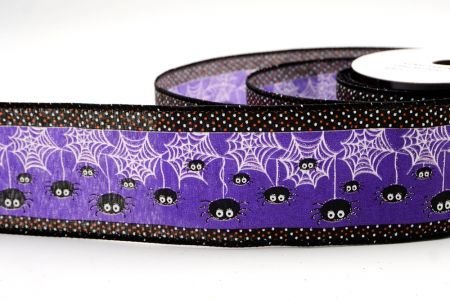 बैंगनी_हैलोवीन मकड़ी और पोल्का डॉट एज वायर्ड रिबन_KF9917GC-34-53