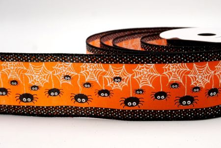 नारंगी_हैलोवीन मकड़ी और पोल्का डॉट एज वायर्ड रिबन_KF9917GC-41-53