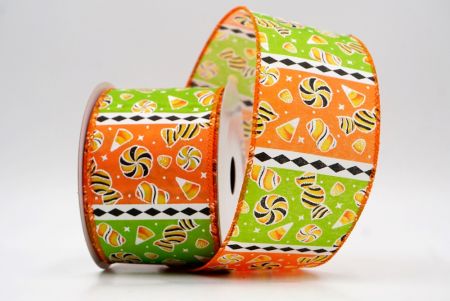 Світло-зелений/Помаранчевий_Хелловінська змішана цукерка та стрічка з діамантовою смужкою_KF9919GC-15-54