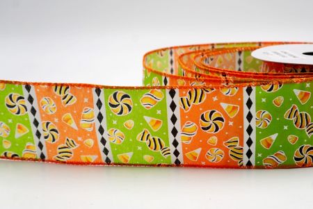 Світло-зелений/Помаранчевий_Хелловінська змішана цукерка та стрічка з діамантовою смужкою_KF9919GC-15-54